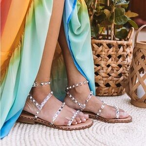 Steve Madden travel clear sandal spikes